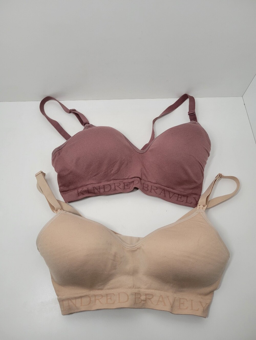 Kindred Bravely 2 Tan And Pink Padded Wireless Pumping Nursing Bra Size Medium